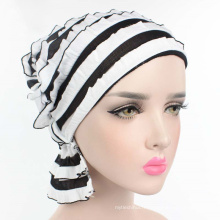 Mode solide couleur turban musulman tas capuchon plaine en mousseline de soie à volants femmes turban chapeau